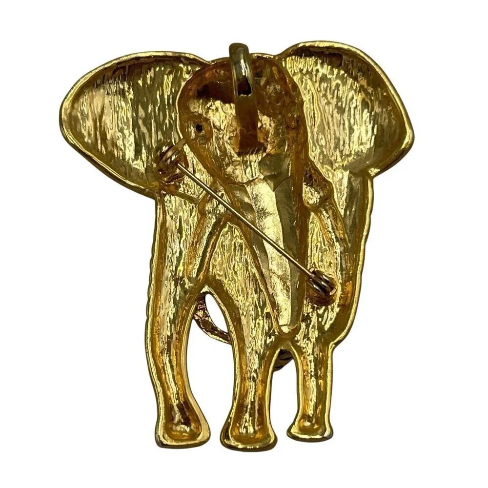 Elephant Gold Tone Figural Brooch Pin Pendant Wild African Safari Zoo Animal - Picture 2 of 5